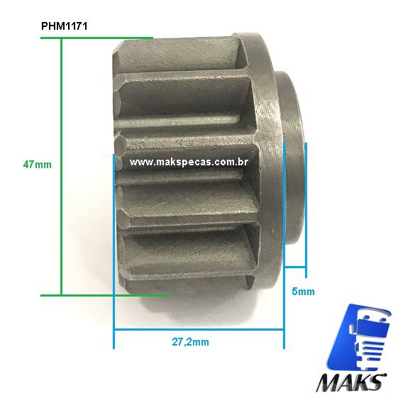 PHM1171 - Kit Pinhão 12 dentes para motor de partida mitsubishi M009T61171, Volvo FH, outros