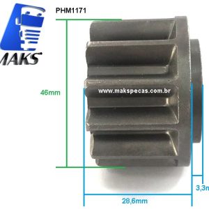 PHM1171B - Pinhão 12 dentes para motor de arranque modelo Mitsubishi M009T61171, Iveco Stralis, outros