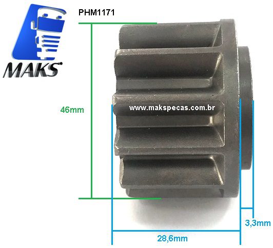 PHM1171B - Pinhão 12 dentes para motor de arranque modelo Mitsubishi M009T61171, Iveco Stralis, outros