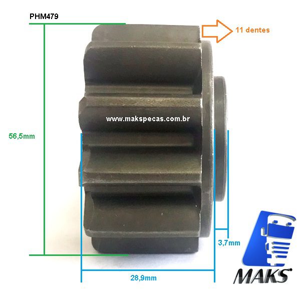 PHM479 - Kit pinhão motor de arranque modelo Mitsubishi M009T82479 24V 7.5Kw, 11 dentes, CUMMINS, Case, Caterpillar