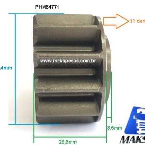 PHM64771 - Kit pinhão para motor de partida Mitsubishi M009T64771. Aplicação Sinotruck, Howo, 11 Dentes, OUTROS.