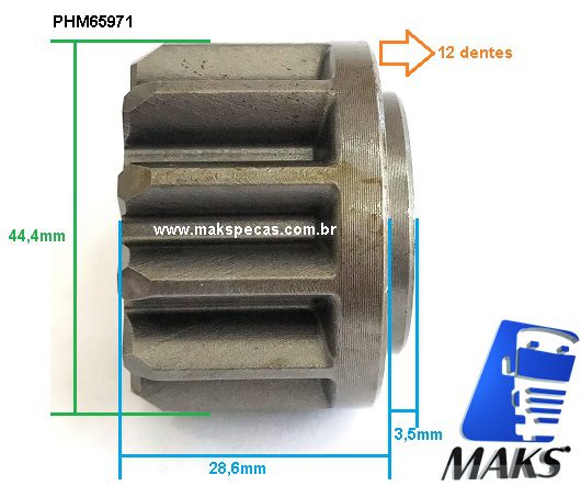 PHM65971 - Kit pinhão para motor de partida Mitsubishi M009T65971 12 dentes Scania 2029376