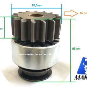 PINH7171 - Pinhão partida modelo Nikko 230007171 24V 7.5Kw, 15 dentes. Mitsubishi S12R S16R 15T