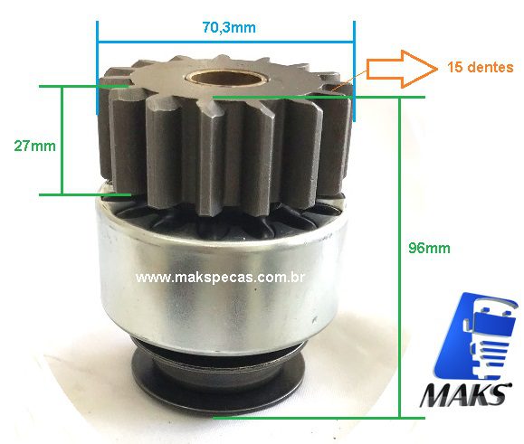 PINH7171 - Pinhão partida modelo Nikko 230007171 24V 7.5Kw, 15 dentes. Mitsubishi S12R S16R 15T
