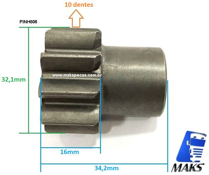 PINH806 - Kit pinhão para motor de partida modelo Delco Remy 29MT 10 dentes 32mm, varias aplicações.