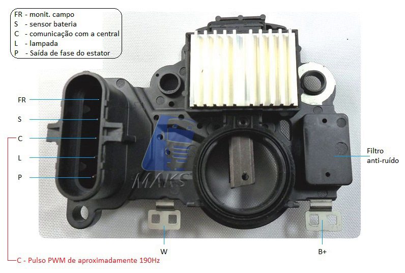 REG6393 - Regulador de tensão (voltagem) para alternador Mitsubishi A004TR6393 24V 130A Volvo FH12, FM12, FMX12, Volvo 2015 em diante