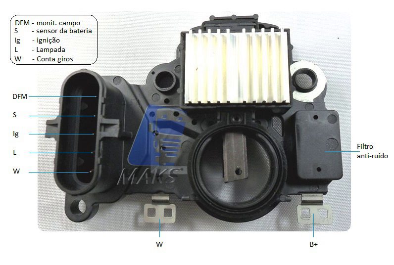 REG8191 - Regulador de tensão ( voltagem ) para alternador eletrônico Mitsubishi A004TA8191 28V 100A Volvo FH.