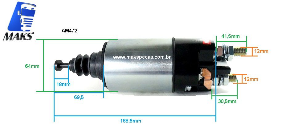 AM472 - Automático (Relé de partida/ solenóide) para motor de partida Mitsubishi M009T80472 MBB Axor, Volvo