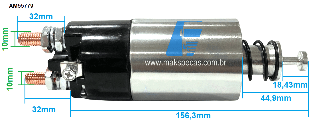 AM55779 - Automático (Relé de partida) para motor de arranque tipo Mitsubishi M008T55779 / M8T55779/M008T55578/  12V 3,6Kw, 11 dentes. Aplicação VOLVO Maritimo (isolado)