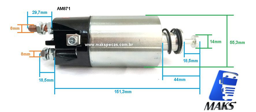 AM860871 - Automático (Rele de Partida) para motor de partida Mitsubishi M008T60871 24V Aplicação: Volvo, MAN, VW, Caterpillar