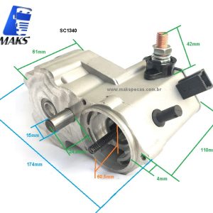 SC1340 - Mancal intermediário com solenóide montado  para motor de Partida tipo Denso 24V, 7,5Kw, 10dentes. Aplicação em Motores Cummins 4280001340.