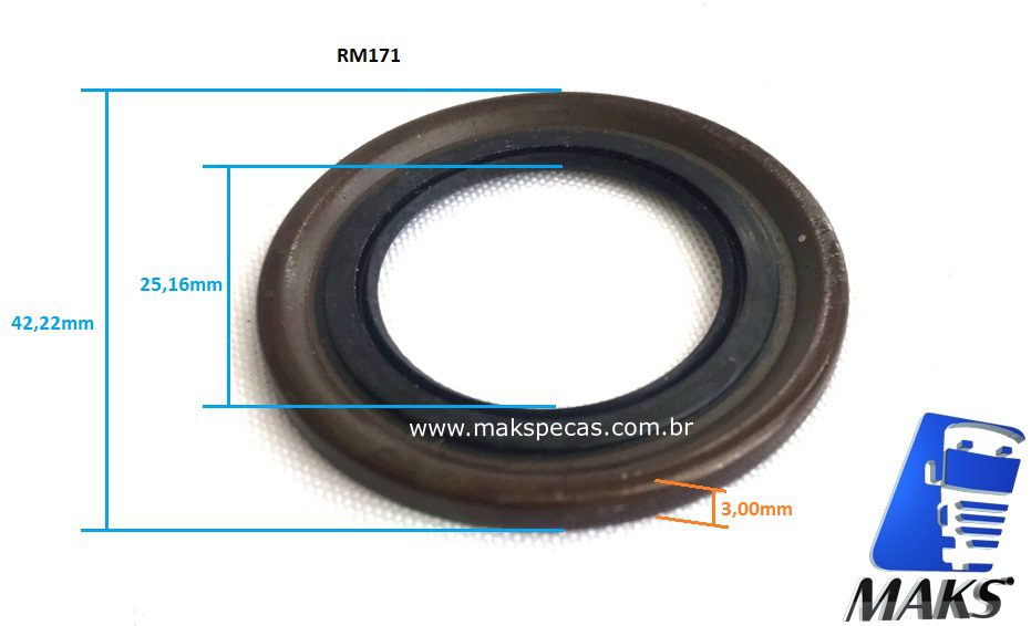 RM171 - Retentor ( gaxeta ) do eixo impulsor para motor de partida Mitsubishi Série M9 5,5KW. Diversas aplicações, consulte a lista abaixo.