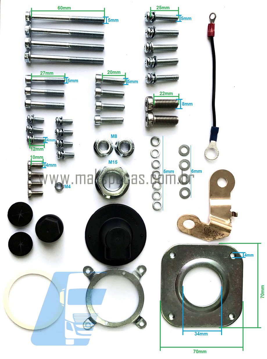 KIT8165 - Kit completo de fechamento para alternador modelo Prestolite 53160023, 24V, 150A, aplicação Scania
