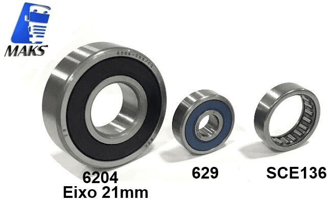 ROLM871 - Kit de rolamentos e retentor para aplicação em motor de partida Mitsubishi, linha M8, VW-MAN M008T62671. Várias aplicações, **rolamento 6204RS com eixo de 20,95mm.**