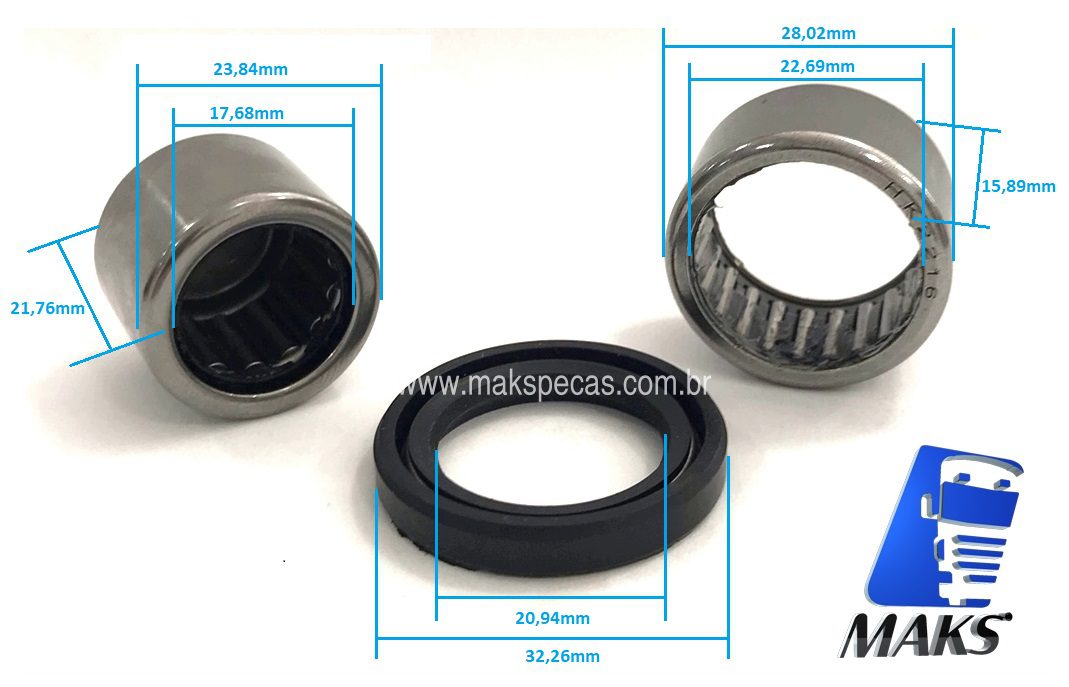 RR006 - Kit rolamento para motor de arranque modelo Bosch JE 24V, Aplicação DAF, Scania, outros