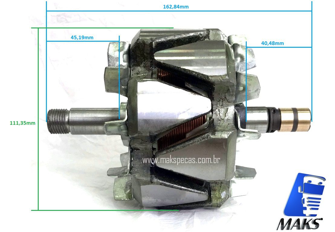 ROT200JD - Rotor Alternador eletronico tipo Bosch 0124625030 12V 200A. Aplicação Tratores John Deere, AH229090.