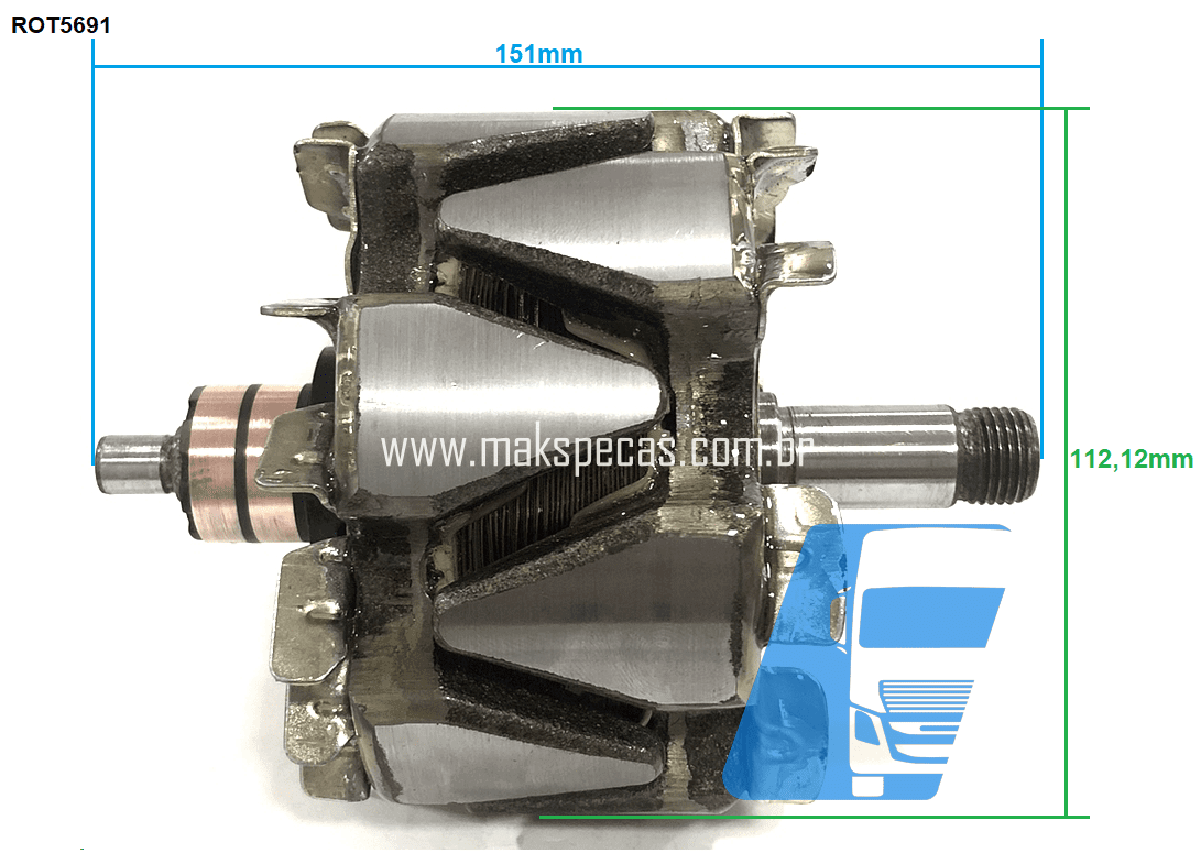 ROT5691 - Rotor para alternador eletrônico Mitsubishi Scania 440R 28V 100A A004TR5691 Scania 1884268, 573015, SC0573015 A004TR5691ZT, outros.