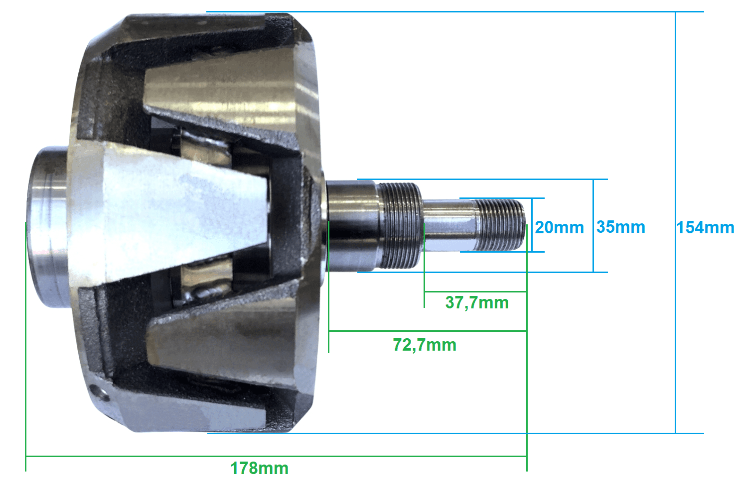 ROT6499 - Rotor para alternador modelo Mitsubishi A009TU6499 24V 150A. Scania