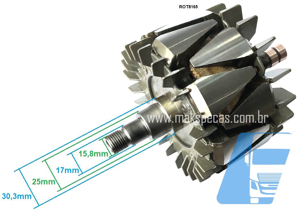 ROT8165 - Rotor para alternador modelo Prestolite 53160023, 24V, 190A, aplicação Scania 2448165