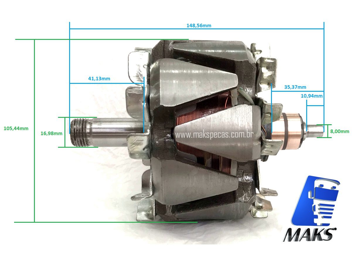 ROT8891 - Rotor para alternador eletrônico tipo Mitsubishi A003TA8891 A3TA8891 24V 80A,  Volvo 20804899